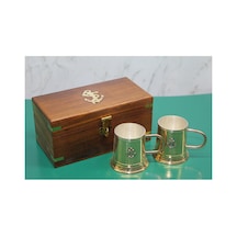 2 Adet Ahşap Kutulu Pirinç Fincan Seti Pirinç Metal Fincanlar, Ahşap Kutuda Sunum Ve Saklama, Brass Cup Set 4171b Model