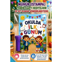 20 Adet Okula Yeni Başlayan Öğrencilere Özel Okulda İlk Günüm Yazılı Hediye Seti 1. Sınıf- Sene Başı Mühür Istampa Tebrik Kartı Hediyeli