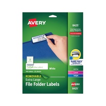 Ekstra Büyük Dosya Klasör Etiketleri, Çıkarılabilir Yapıştırıcı, Mat Beyaz, 15/16" X 3-7/16", 450 Etiket 8425