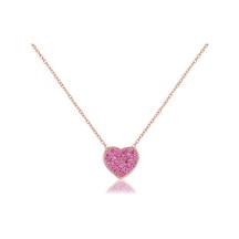 Kırmızı Taşlı Pırlanta Montür Rose Altın Kaplama Kalp Gümüş Kolye Gold - Rose Gold - Gümüş