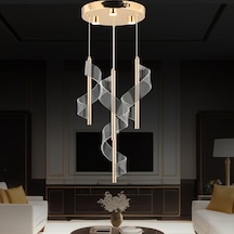 Jadon 4'lü Yuvarlak 3 Renkli 35 Watt Gold Kristal Ledli Modern Oturma Odası Salon Sarkıt Avize Diğer