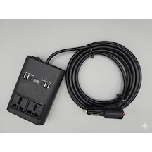 Araç Inverter 150w,çakmak Uzatma Kablosu Çakmaklık,4 Usb,2 Type-c Çıkışlı 12v/16 A /120w 2 X1,5mm Ttr Bakır 5mt-gg25