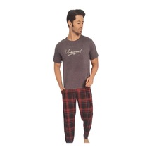 Estiva Patlı Ekose Pamuklu Kısa Kol Kareli Erkek Pijama Takım 001