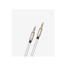 A585 3.5mm Aux Ses Kablosu Metalik Gold Başlıklı 1 Metre Beyaz