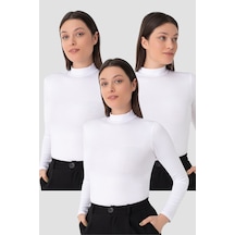 Arma Yıldız Kadın Beyaz Balıkçı Yaka Uzun Kollu Body 3 Adet Beyaz