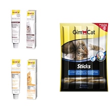 Gimcat Tahılsız Alabalık ve Somonlu Sticks Kedi Ödül Çubukları 4 x 5 G + Gimcat Malt Soft Extra Tüy Yumağı Kontrol Kedi Macunu 20 G + Gimcat Multi-Vitamin Paste Kedi Macunu 20 G