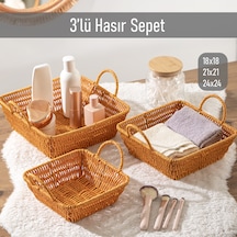 Porsima 303a 3lü Düzenleyici Kare Hasır Sepet Seti Ekmeklik Sepet