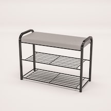 Retohome 2322 Metal 3 Katlı Minderli Ayakkabılık ve Çok Amaçli Raf Siyah