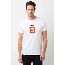 Html 5 Baskılı Beyaz Erkek Tshirt