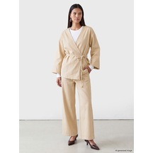 Lcw Modest Bej Beli Lastikli %100 Pamuklu Kadın Pantolon