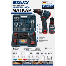 Staxx S18vfk 84 Parça Çelik Mandrenli Brushless Şarjlı Matkap Seti 18v X2 Çift Akülü Vidalama Delme