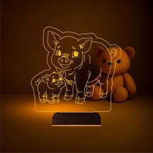 Luvivia Çocuk Odası Domuz Yavru Domuz 3d Lamba - Masa Gece Lambası Şeffaf