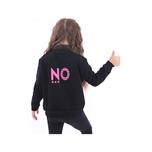 Kız Çocuk Relax Fit Dik Yaka Fermuarlı Baskılı Sweatshirt - 3 İplik Şardonlu Siyah