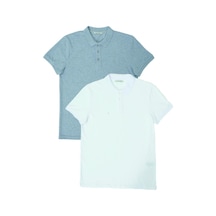 Erkek 2li Polo Yaka T-shirt Beyaz-gri Beyaz