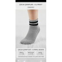 Km Collections 6'lı Çocuk Tenis Çorabı Gri