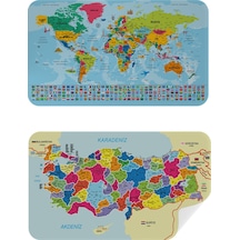 Harita Sepeti Türkçe Dünya Ve Türkiye Haritası Eğitici Ülke Bayraklı Çocuk Odası Genç Odası Duvar Sticker B-3882bayrak-a-60 X 105 CM