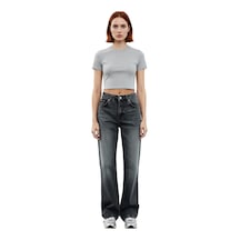 Ersefa Kadın Wide Leg Denim Pantolon Yüksek Bel Fonksiyonel Dayanıklı Ka Antrasit
