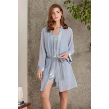 Pierre Cardin 4800 Kadın Dantelli Kadife Tulum Sabahlık Takım-mist Mist