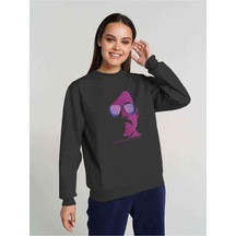 Freddie Mercury Baskılı Füme Antrasit Kadın Sweatshirt