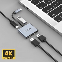 Inca Type-c Hub X4 Çift Hdmı 4k 30 Hz+ Usb 2.0+pd Aluminyum Kasa