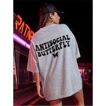 Flood Of Style Logo Baskılı Gri Tişört Antisocial Butterfly