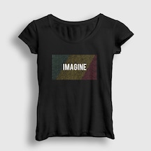Presmono Kadın Imagine Beatles John Lennon T-shirt Siyah
