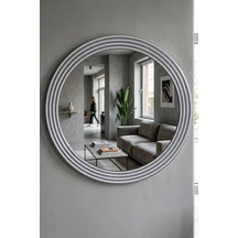 Tr Zümrüt Gümüş Dekoratif Ayna Yuvarlak Ayna Işlemeli Ahşap Duvar Aynası Tekli 31cm Ayna - 43cm Çerçeve Genel