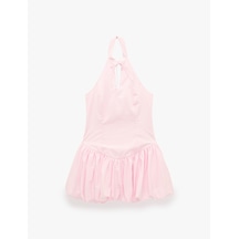 Koton Kolsuz Slim Fit Fiyonk Detaylı Halter Yaka Mini Balon Elbise Pembe 6sal80178ıw Gül