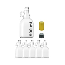 Afracam Galon Şeffaf 500 ML Kilitli Kapaklı ve Kapüşonlu Boş Cam Şişe 5 Adet