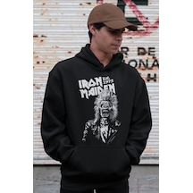 Sevbano Ironmaiden Rock Metal Müzik Grubu Baskılı Unisex Oversize Hoodie Siyah