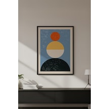 Huhuli Ahşap Siyah Çerçeveli Soyut Geometrik Desenli Tablo Huhu597