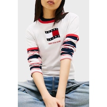 Tommy Jeans Pamuklu Logo Baskılı Regular Fit Bisiket Yaka T Shirt Bayan T Shirt Dw0dw22306 Ybl Beyaz