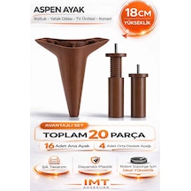 Aspen 18 Cm Ceviz 20 Adet Mobilya Ayağı Robot Süpürgeye Uyumlu Koltuk Tv Ünitesi Konsol Ayağı Kahverengi