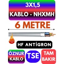 Öznur 3x1,5 Nhxmh Alev İletmez Kablo Metre Seçenekli Gri - 6 Metre