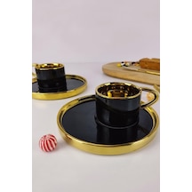 Digithome Kosova Porselen 2 Kişilik Yaldızlı Kahve Fincan Takımı Siyah - İst-85