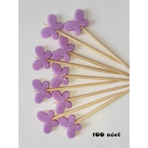 100 Adet Dekoratif Kelebek Boncuklu Cupcake Kürdanı 6 Cm Mor - Kelebek 15 Mm