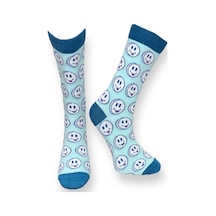 Me-vo Tekli Mavi Renkli Erkek - Kadın Unisex Esnek Nem Alabilen Pamuklu Emoji Desenli Soket Çorap Mavi