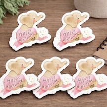 Fil Figürlü Happy Birthday Mdf Dekoratif Hediyelik 5 Li Set 5x5 Cm