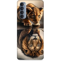 Oppo Reno 4 Pro Uyumlu Aslana Bakan Yavru Desenli Silikon Kılıf Çok Renkli