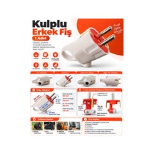 Arvia Topraklı Fiş Kulplu Beyaz 16 Amper 220 Volt Ip20 Erkek Fiş