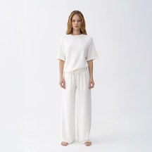 Qua Home Noa Kadın Modal Wide Leg Pantolon Ekru