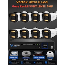 8 Kameralı Ultra 6 Ledli 5mp Sony Lensli Gece Renkli Güvenlik Kamerası Seti 500 Gb Hdd