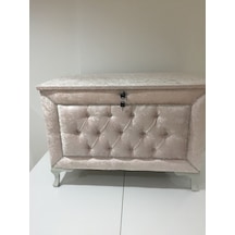 Çeyiz Sandık Kapitone Model 3lü Set Pembe Kadife Kumaş İçi Kırmızı Tela Kutu Sevk El Yapım