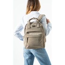 Baginn Kadın Sırt Çantası Nubuk-süet Dokulu Vegan Deri 37 27 Cm İster Elde İster Sırtta Fonksiyonel 19b Bej