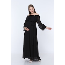 Modalabio Moda Labio-Babyshower Dökümlü Hamile Elbisesi Siyah