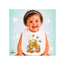 Winnie The Pooh Keten Bebek Mama Önlüğü Yumuşak - Emici - Yıkanabilir - Özel Tasarım P206 Çok Renkli
