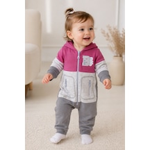 Babyhola Kız Erkek Fermuarlı Kapüşonlu Spor Tulum 12645 Mor