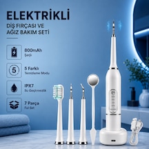 Şarjlı Diş Fırçası Diş Taşı Ve Plak Temizleyici 7 Parça Ağız Bakım Seti 5 Modlu Ipx7 Diş Tartar Seti