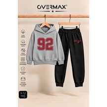 Overmax 92 Baskılı Çocuk Kapüşonlu Sweatshirt Eşofman Takımı- 3-12 Yaş Gri Üst-siyah Alt - 928463396 Gri Üst-siyah Alt