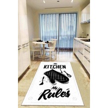 Beyaz Kaymaz Tabanlı My Kitchen My Rules Mutfak Halısı Ar846n11